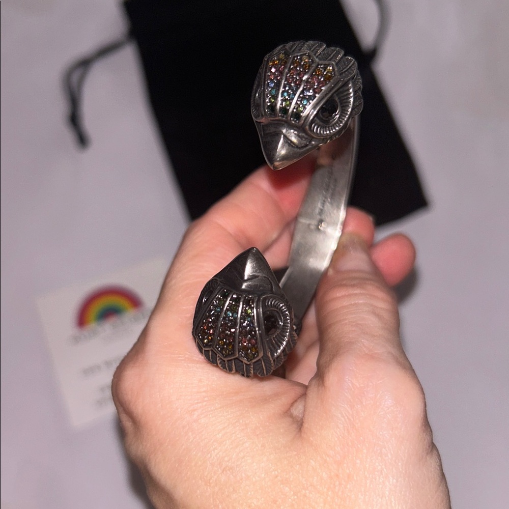 Kurt Geiger Eagle XL Hinged Bangle gunmetal colored stones,care card&dustbagNWT